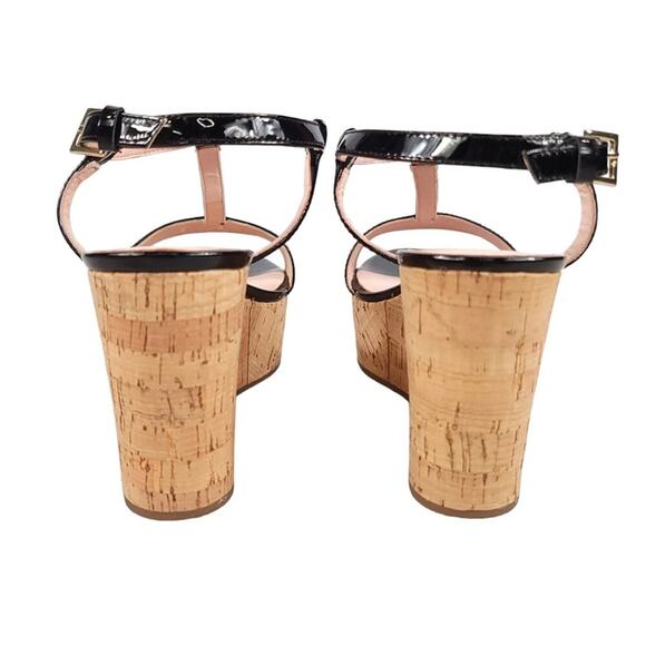 Kate Spade Tallin Cork Wedge Heel Sandals Black Patent Leather - Picture 6 of 12